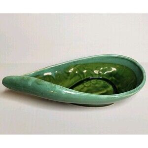 McCoy Green 243 Brush USA Ceramic Planter Dish 11 Inch Vintage 1960s